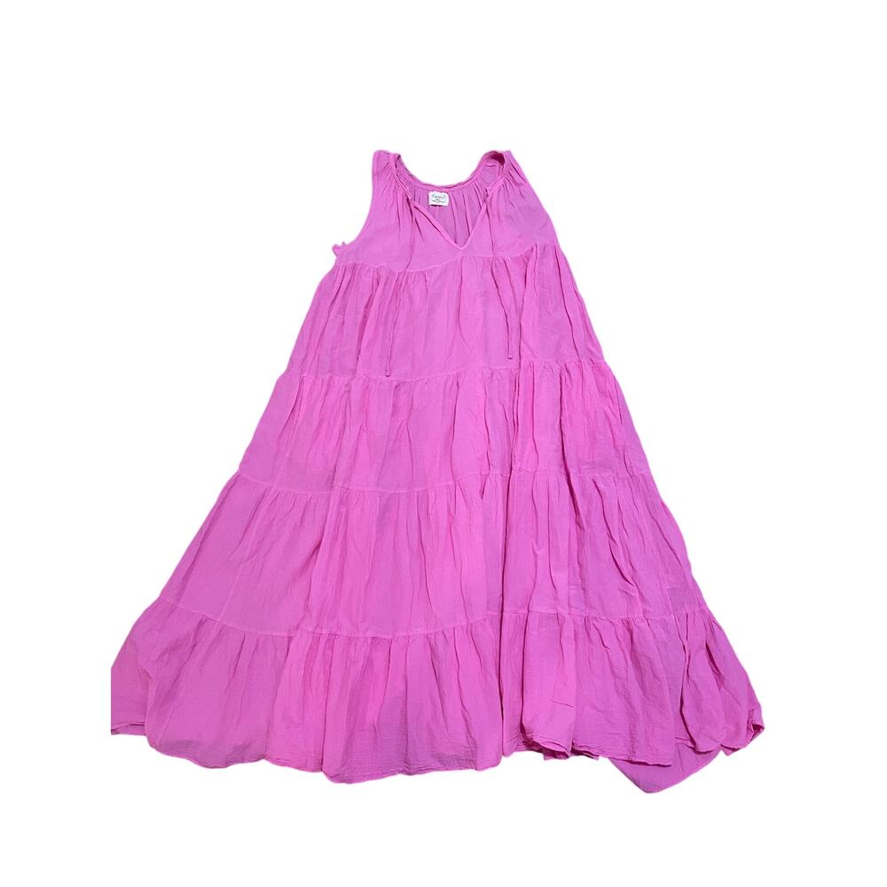 9seed Paloma Pink Cotton Gauze Tiered Maxi‎ Dress Resort Wear Made in USA P/S